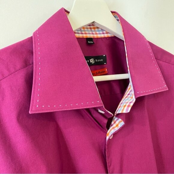 Stone Rose Burgundy Dress Shirt with Checkered Print Red Rivet Collection XXL - Picture 7 of 16